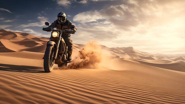 Motorcycle in a dune, motocross, dune bike, desert bike