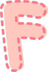 F Alphabet pink letter, dotted line frame