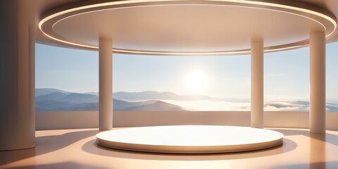 シンプルな表彰台ステージ。清潔感のある白い空間。未来的な背景｜A simple podium stage. A clean white space. Futuristic background. Generative AI