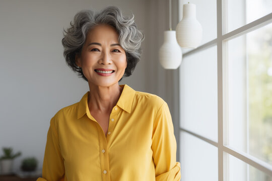 healthy happy senior asian woman portrait  indoor