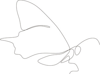 Butterfly continuous line drawing design isolated on white background for logo or decorative element. Insect shape vector illustration in trendy line style.