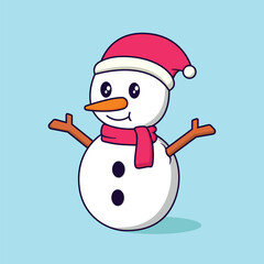 Snowman cute cartoon illustration, graphics design resource, children friendly, isolated background