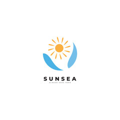 Abstract design of sun and sea icon. Vector illustration