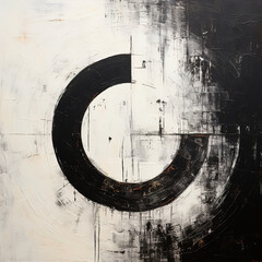 Modern abstract minimalist circle art black ink brush painting wall art with generative ai