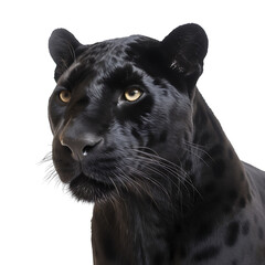 Close-up portrait of a black panther isolated on transparent background