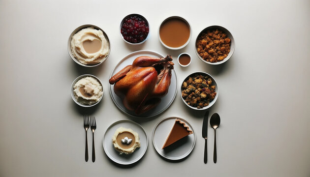 An image of Thanksgiving setting on a grey background - Generative AI