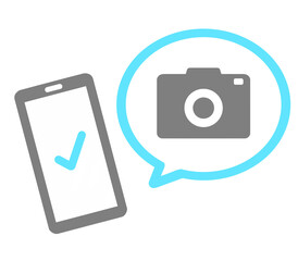 シンプルな水色のカメラとスマホ