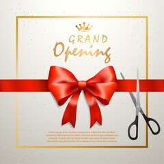 Fototapeta na wymiar Realistic grand opening poster with scissors vector background
