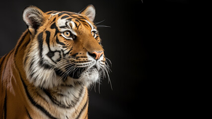 A tiger looks sharply focused at a target isolated on gray background