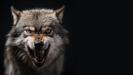 Obraz premium Angry wolf roaring ready to attack isolated on gray background