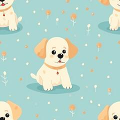 Seamless patterns featuring cartoon puppies in various playful poses