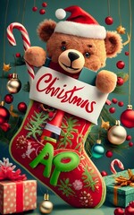 Obraz na płótnie Canvas Christmas teddy bear stocking decoration