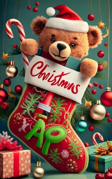 Christmas teddy bear stocking decoration