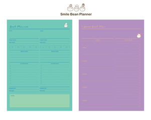 set of 5 years Goal planner (Smile Bean).  Minimalist planner template set. Vector illustration.