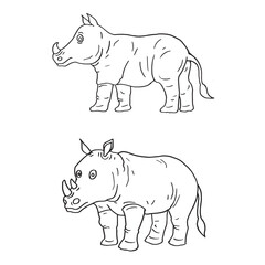 Set of rhinoceros cartoon hand drawn illustration vector