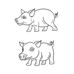 Set of pig cartoon hand drawn sketch illustration vector
