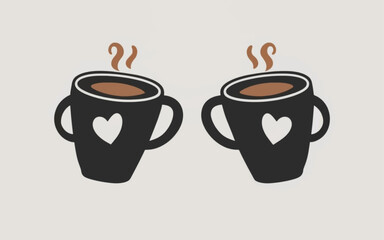 Minimalistic Coffee Mugs Forming Heart Shape - Vector Style Love Brew for Two