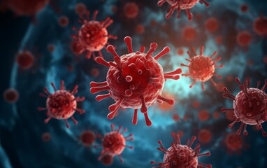Red virus or bacteria macro in the body of person infected with coronavirus AI