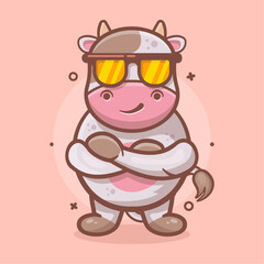 cool cow animal character mascot with crossed arms isolated cartoon in flat style design
