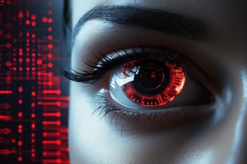 Futuristic woman eye display cyberspace concept science. AI generative