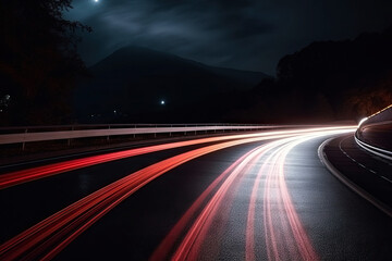 Speed light trails path through city and motion effect, high speed light,. Generative Ai
