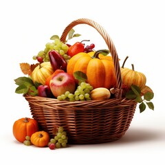 Thanksgiving Day Elements In A Brown Basket White Background  Generate Ai