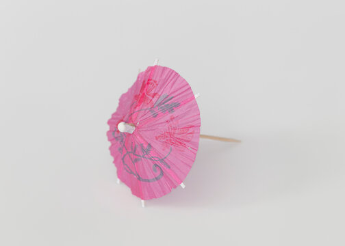 Pink open umbrella pick  isolate on white background.