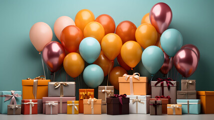 Obraz na płótnie Canvas party balloons and gifts