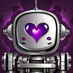 Purple-Eyed Robot Heart Generative AI
