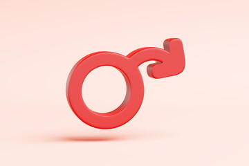 3D object red male gender symbol pink background. Erectile dysfunction is an inability to achieve or maintain an erection which is strong enough for sexual activity. clipping path. 3D Illustration. - obrazy, fototapety, plakaty