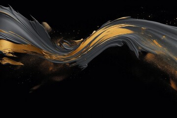 Elegant Abstract Acrylic Painting on Dark Background with Gold and Silver Brush Strokes