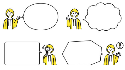 若い女性　上半身・表情と吹き出し.