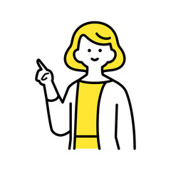 指を指すポーズの女性.