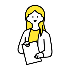 書類を持って話す女性.