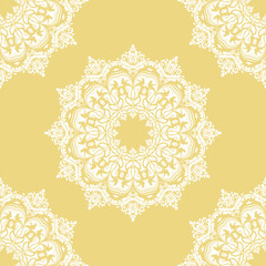 Orient vector classic pattern. Seamless abstract background with vintage elements. Orient pattern. Ornament barogue yellow and white wallpaper