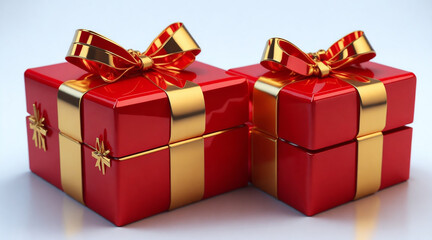 Obraz premium red gift box with gold ribbon white background Generative AI