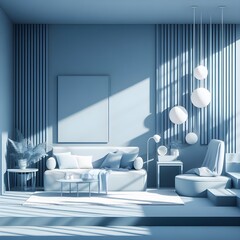 modern living room with blue furniture