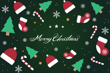 Merry Christmas background Christmas, Christmas tree, Santa Claus, Christmas title, Christmas decoration, Christmas hat, Christmas socks vector elements collection
