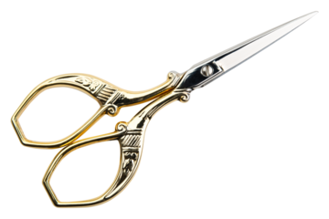 Scissors. Embroidery scissors, stainless steel sharp stork. Scissors for sewing crafting, art work, threading, needlework. DIY tools dressmaker small shears. Professional craft accessory or instrument