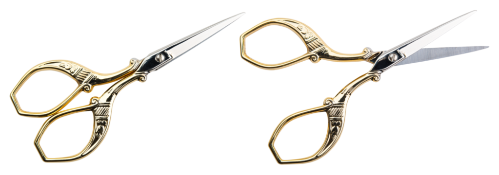 Scissors. Embroidery scissors, stainless steel sharp stork. Scissors for sewing crafting, art work, threading, needlework. DIY tools dressmaker small shears. Professional craft accessory or instrument