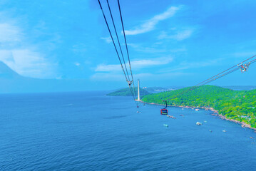 The cable car route across the sea connects Phu Quoc island and Hon Thom in the South of the island