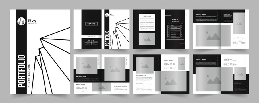 Architecture portfolio or portfolio template design, interior portfolio, business portfolio.