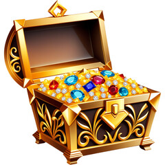 Realistic treasure box with gold and diamonds