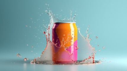 product mockup of a soda can with water splash photography - obrazy, fototapety, plakaty