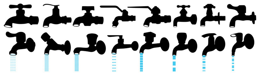 set collections faucet silhouette icon. Washing symbol design vector illustration