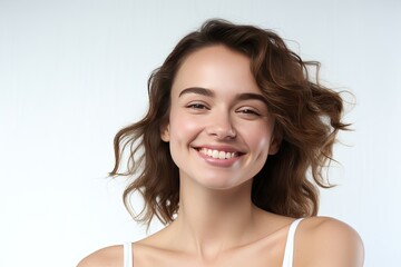 Portrait of a happy, confident, and healthy Caucasian woman with glowing skin and positivity. Generative AI