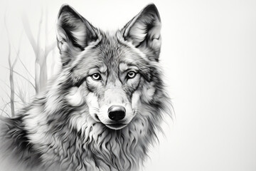 A black and white drawing of a wolf