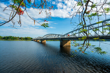 Truong Tien bridge crossing Huong river in Hue city, Vietnam