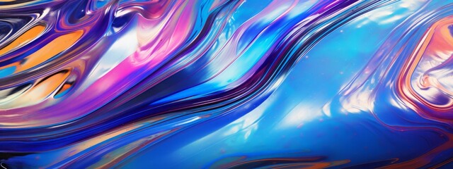 Metal chrome liquid background abstract texture silver gradient 3d pattern design fabric. Liquid metal wave chrome hologram iridescent shiny wavy rainbow purple neon fluid reflection mercury pink blur
