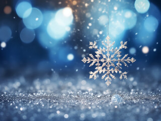 Fototapeta na wymiar 雪の結晶の飾りとキラキラした冬の背景　Generative AI